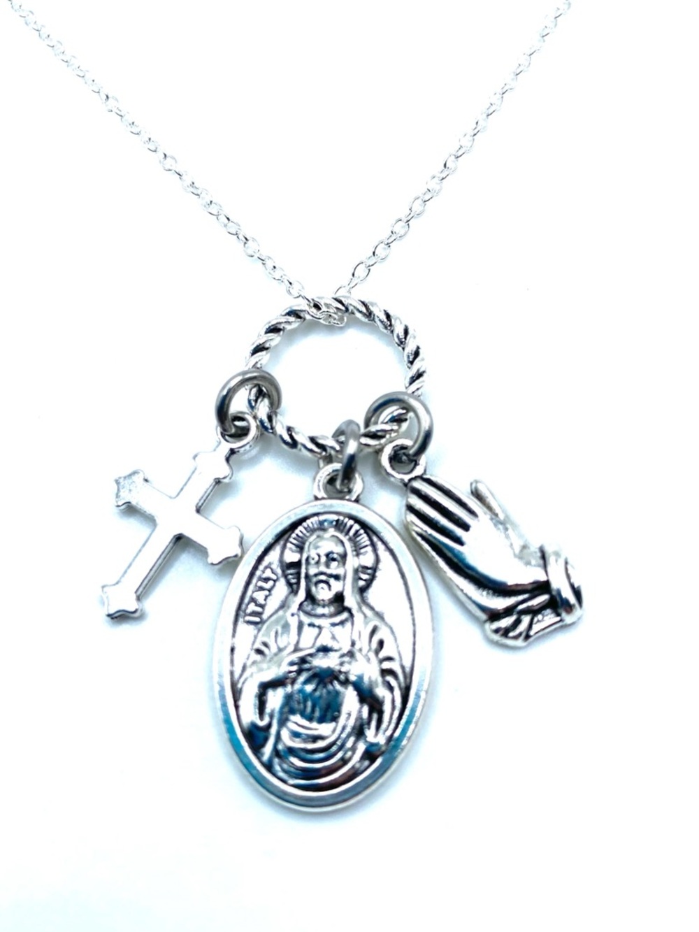 Sacred Heart Of Jesus Medal Charm Necklace Catholic Christian Religious Cross